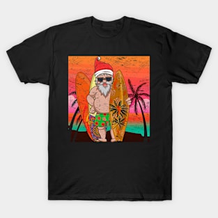 Funny Surfer Santa Claus Summer Sunset Christmas In July T-Shirt